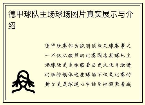 德甲球队主场球场图片真实展示与介绍